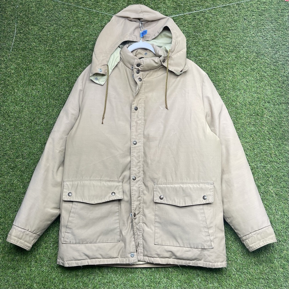 Vintage 70s Schott NYC Jacket Mens Large Prime Goose Down Puffer Parka Beige